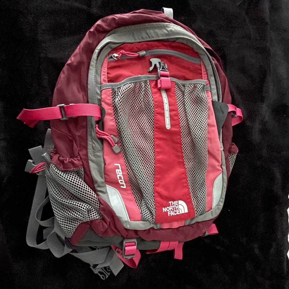 North Face Recon Backpack Red, Gray and Black